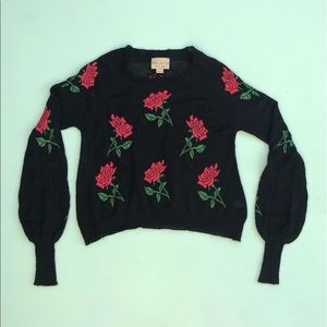Wildfox Black Red Rose sweater